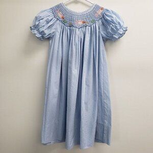 Rosalina Smocked Blue White Gingham Fish Girls Dress Size 5Y